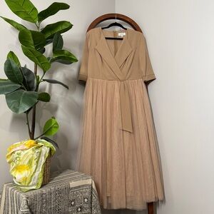 Faeriesty XXL Tan Half Sleeve Tulle Skirt Midi Maxi Gown